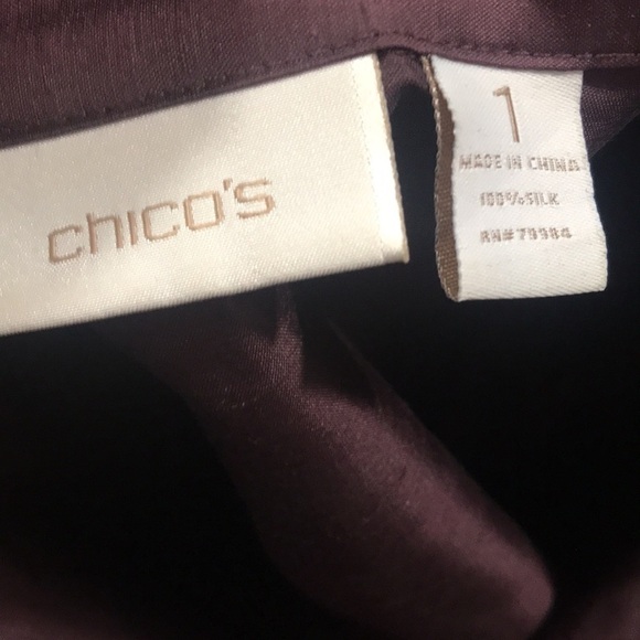 Chico’s Deep Purple 3/4 Sleeve Silk Button Down Tunic size 1 equals M/8 - Picture 7 of 10